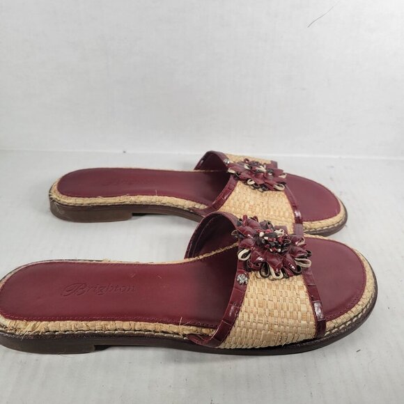 Brighton Women Red Oasis Floral Woven Embellishments Slide Sandals Size 5 - Picture 4 of 10